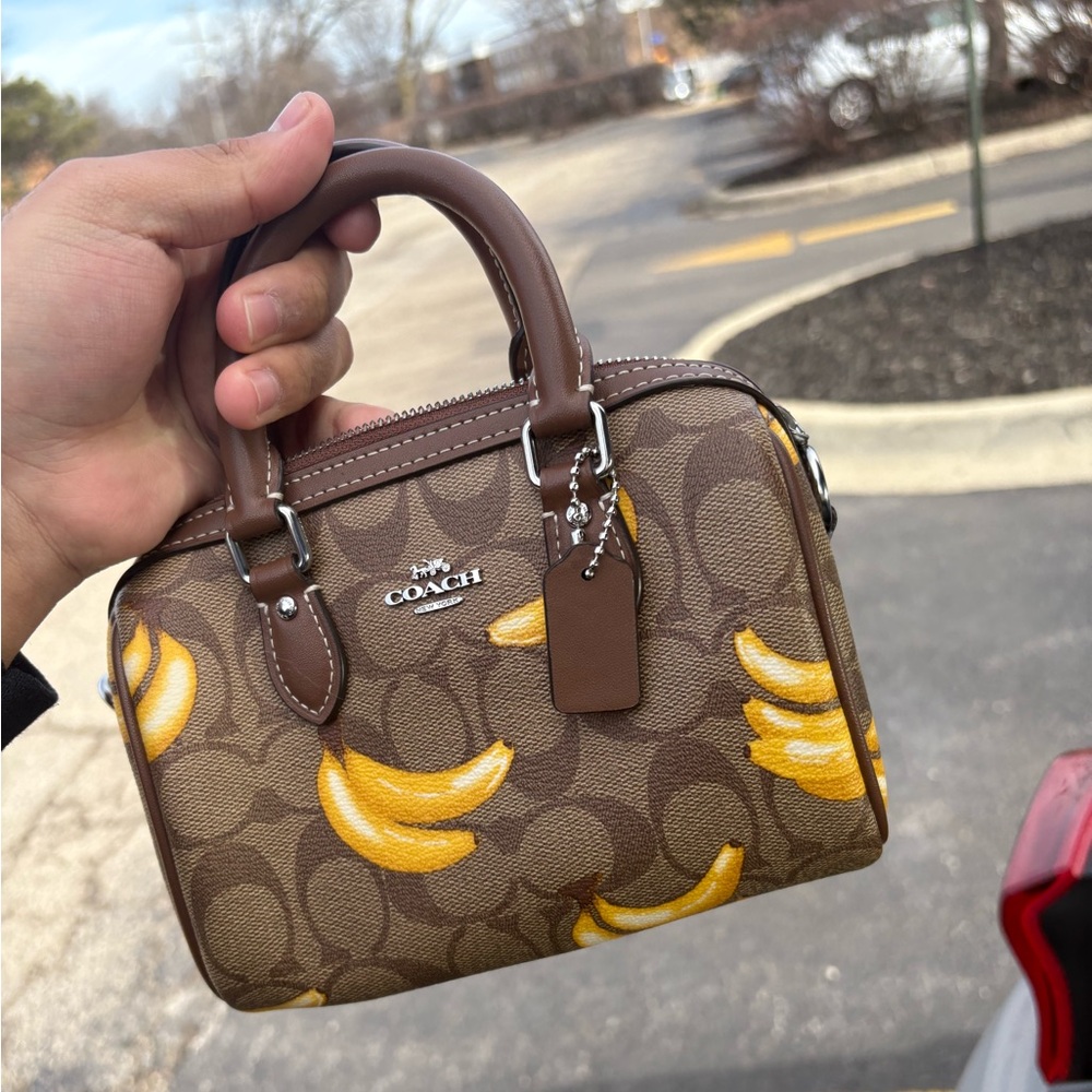 Coach Brown and Yellow Banana Print Handbag